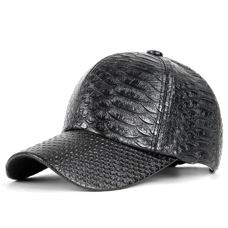 Men Women Novel Crocodile Pattern PU Leather Punk SunShade Baseball Cap Spring Sport Sunscreen Hip Hop Dance Adjustable Hat U13