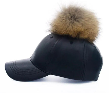 Doitbest Korean Autumn winter raccoon fur women Hip Hop Baseball Cap Noble Hairball Leather snapback Caps For Men Girls
