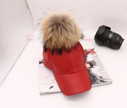 Doitbest Korean Autumn winter raccoon fur women Hip Hop Baseball Cap Noble Hairball Leather snapback Caps For Men Girls