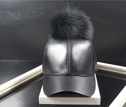 Doitbest Korean Autumn winter raccoon fur women Hip Hop Baseball Cap Noble Hairball Leather snapback Caps For Men Girls