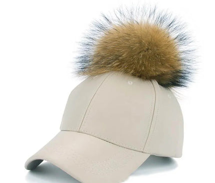 Doitbest Korean Autumn winter raccoon fur women Hip Hop Baseball Cap Noble Hairball Leather snapback Caps For Men Girls