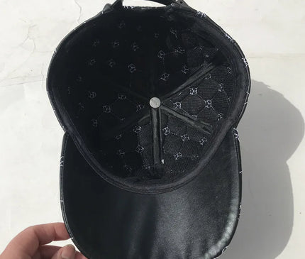 Mens Leather Cap Winter Warm Real Cowhide Baseball Hat With Ear Flaps For Outdoor Mature Men