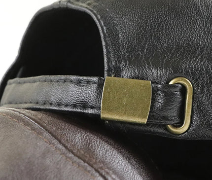 PU Leather Thicken Warm Vintage Baseball cap for Men Autumn Winter