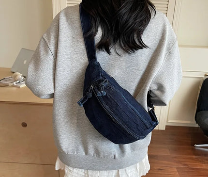 New Denim Shoulder Chest Bag for Women Sporty Casual Style Simple Fashionable Waist Bags Mobile Phone Crossbody Bag for Men