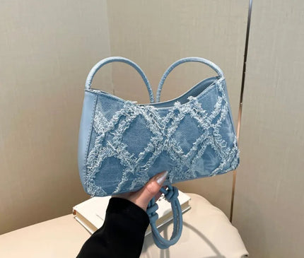 Personality Contrast Underarm Bag New Fashion Ladies Bag Denim Rhombus Mao Mao Shoulder Bag Crossbody Bags for Women