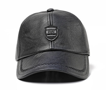 2024 New Style Men Cowhide Hat Winter Warm Outdoor Protect Ear Real Leather Adjustable Baseball Cap Men Real Cowhide Leather Cap