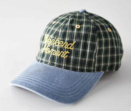 Color Matching Plaid Letter Embroidery Denim Brim Baseball Cap Men Women Same Style Niche Personality Casual Baseball Cap