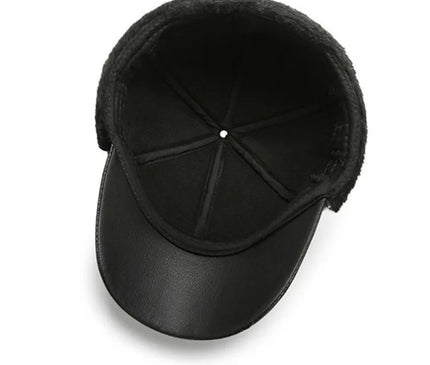 Men's Casual Cuffed Soft Leather Baseball Cap for Middle-Aged and Elderly, Warm for Winter