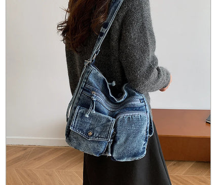 New Fashion Casual Women's Shoulder Bag High Quality Crossbody Bag Denim Fabric Tote Bag Large Capacity Women's Handbags