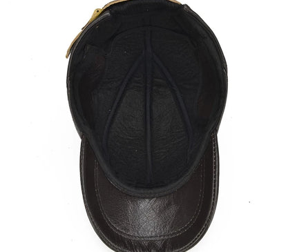 Men's 2025 Casual Real Leather Earflap Cap Men Real Cowhide Leather Caps Male Fall Winter Genuine Real Cow Leather Baseball Hats