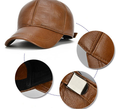 2025 Adjustable Men's Genuine Cowhide Leather Baseball Cap for Fall Winter Outdoor Sports Hat Men Real Cowhide Leather Caps
