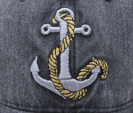 Korean Style Trendy Embroidered Anchor Denim Baseball Cap, Outdoor Travel Sun Hat