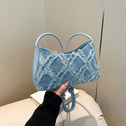 Personality Contrast Underarm Bag New Fashion Ladies Bag Denim Rhombus Mao Mao Shoulder Bag Crossbody Bags for Women
