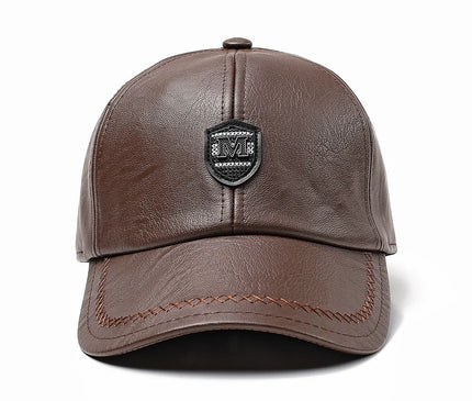 2024 New Style Men Cowhide Hat Winter Warm Outdoor Protect Ear Real Leather Adjustable Baseball Cap Men Real Cowhide Leather Cap