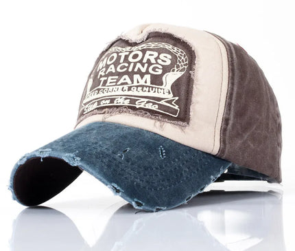 MOTOS Fashion Patchwork Color Washed Denim Baseball Cap Coated Snapback Hip Hop Hat for Outdoor Sun Protection