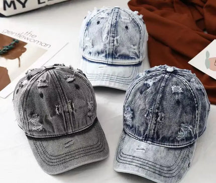 Vintage Distressed Washed Denim Baseball Cap  British Style Sun Protection Hat with Curved Brim for Outdoor Activities