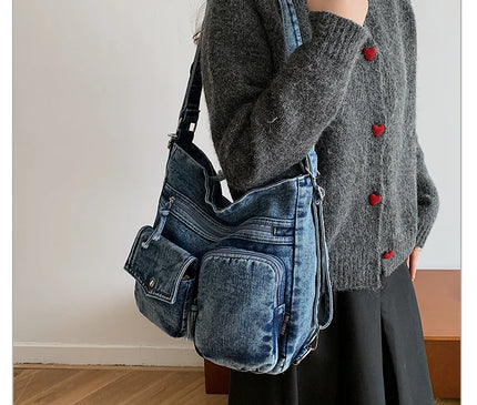 New Fashion Casual Women's Shoulder Bag High Quality Crossbody Bag Denim Fabric Tote Bag Large Capacity Women's Handbags