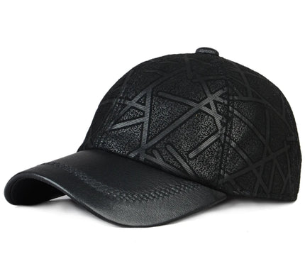 2024 Men Genuine Leather Baseball Caps Adjustable Cowhide Men Youth Duck Tongue Dad Hats 55-60cm Geometric printing