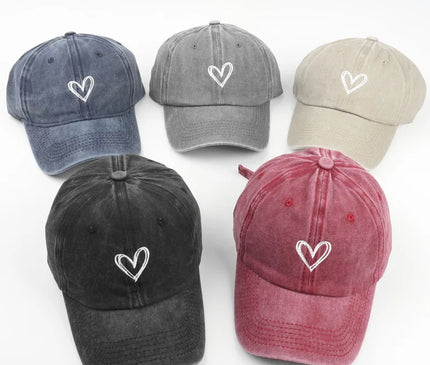 SpringSummerHat Denim Baseball Hat Female Embroidered Peach Heart Wash Casual Korean Version Thin Couple Soft Top Duck Hat Male