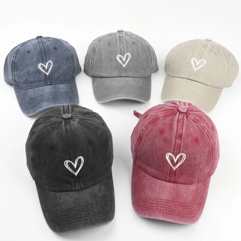 SpringSummerHat Denim Baseball Hat Female Embroidered Peach Heart Wash Casual Korean Version Thin Couple Soft Top Duck Hat Male