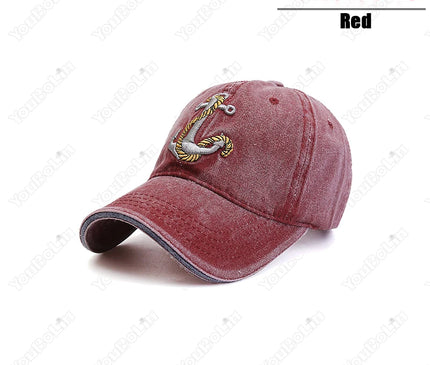 Korean Style Trendy Embroidered Anchor Denim Baseball Cap, Outdoor Travel Sun Hat