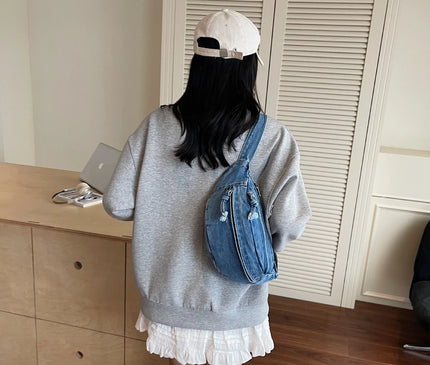 New Denim Shoulder Chest Bag for Women Sporty Casual Style Simple Fashionable Waist Bags Mobile Phone Crossbody Bag for Men