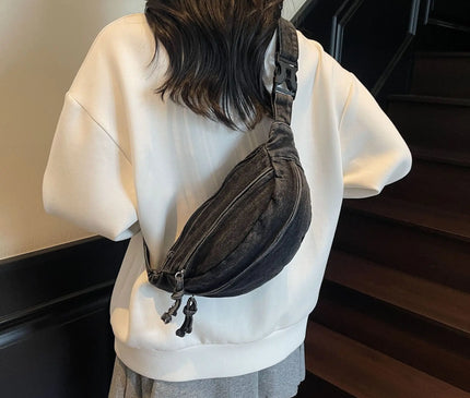 New Denim Shoulder Chest Bag for Women Sporty Casual Style Simple Fashionable Waist Bags Mobile Phone Crossbody Bag for Men