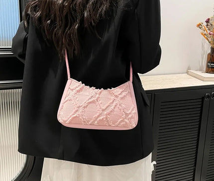 Personality Contrast Underarm Bag New Fashion Ladies Bag Denim Rhombus Mao Mao Shoulder Bag Crossbody Bags for Women