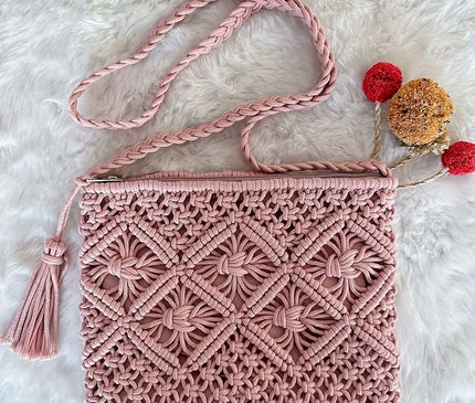 1pc Boho Chic Handwoven Shoulder Bag for Women,Handwoven Cotton with Zipper & Tassel Details,Beach Bag,for Travel,Casual Outings