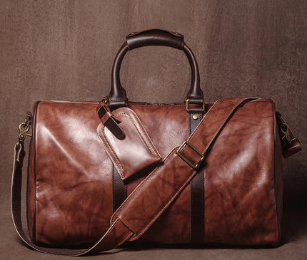 GURO High Quality Genuine Leather Travel Bag Men's Weekend Gym Handbag Luxury Cowhide Luggage Bag Vintage Shoulder Crossbody Bag