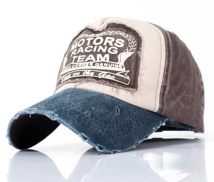 MOTOS Fashion Patchwork Color Washed Denim Baseball Cap Coated Snapback Hip Hop Hat for Outdoor Sun Protection