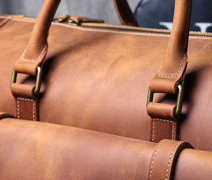 MUNUKI Vintage Crazy Horse Genuine Leather Travel bag  Large Luggage bag men Leather duffle bag Large Weekend Bag Tote Big