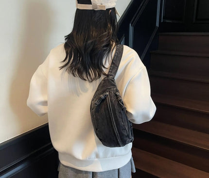 New Denim Shoulder Chest Bag for Women Sporty Casual Style Simple Fashionable Waist Bags Mobile Phone Crossbody Bag for Men