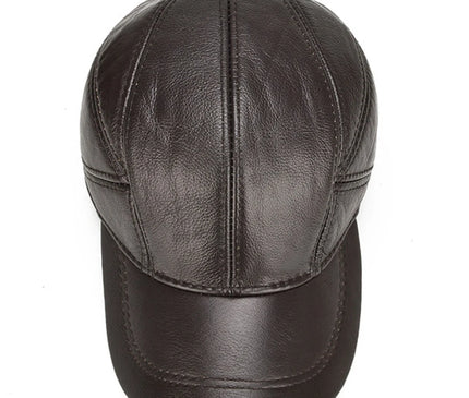 Men's 2025 Casual Real Leather Earflap Cap Men Real Cowhide Leather Caps Male Fall Winter Genuine Real Cow Leather Baseball Hats