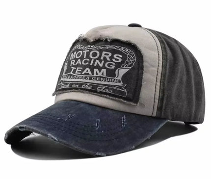 MOTOS Fashion Patchwork Color Washed Denim Baseball Cap Coated Snapback Hip Hop Hat for Outdoor Sun Protection