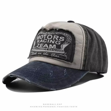 MOTOS Fashion Patchwork Color Washed Denim Baseball Cap Coated Snapback Hip Hop Hat for Outdoor Sun Protection