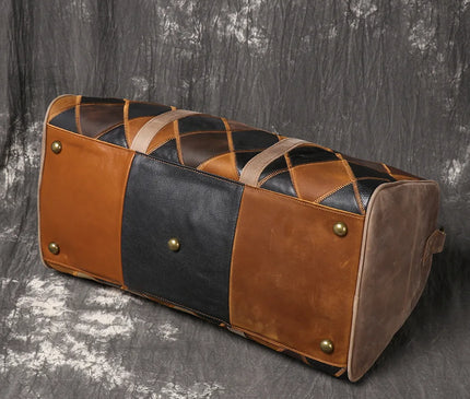 Vintage New Men's Genuine Leather Quilted Top-Layer Cowhide Handbag Travel Bag Shoulder Crossbody Business Luggage Bag