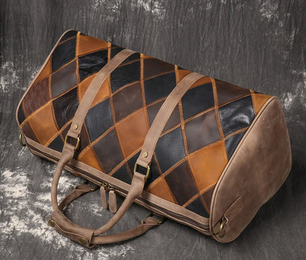 Vintage New Men's Genuine Leather Quilted Top-Layer Cowhide Handbag Travel Bag Shoulder Crossbody Business Luggage Bag