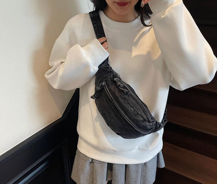 New Denim Shoulder Chest Bag for Women Sporty Casual Style Simple Fashionable Waist Bags Mobile Phone Crossbody Bag for Men