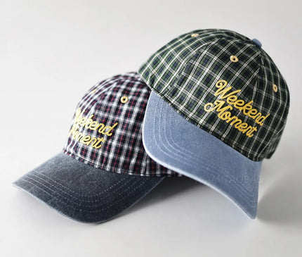 Color Matching Plaid Letter Embroidery Denim Brim Baseball Cap Men Women Same Style Niche Personality Casual Baseball Cap