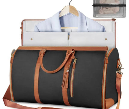 Vintage Leather Duffel Bag Travel Luggage Bag with Shoe Compartment Portable Duffle Bag Waterproof Travel Tote for Men/Women