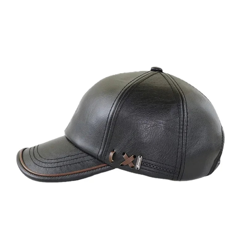 High Quality PU Leather Baseball Cap Men Autumn Winter Men's Hat for Middle Aged and Elderly People Father's Day Gift