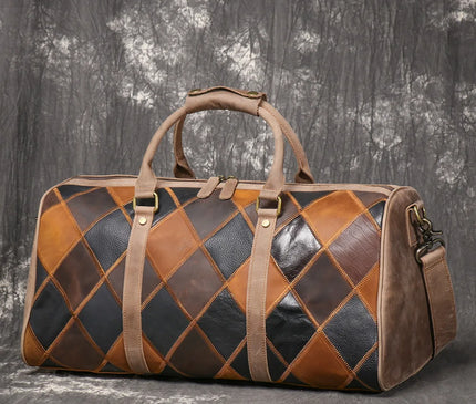 Vintage New Men's Genuine Leather Quilted Top-Layer Cowhide Handbag Travel Bag Shoulder Crossbody Business Luggage Bag