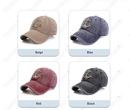 Korean Style Trendy Embroidered Anchor Denim Baseball Cap, Outdoor Travel Sun Hat