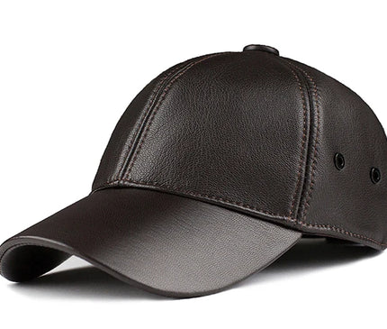 Men's Genuine Leather Baseball Hat Male Winter Real Sheepskin Casual Wear Baseball Caps Plate Baseball Cap Adjustable