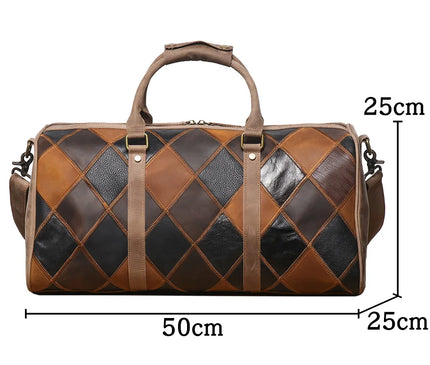 Vintage New Men's Genuine Leather Quilted Top-Layer Cowhide Handbag Travel Bag Shoulder Crossbody Business Luggage Bag