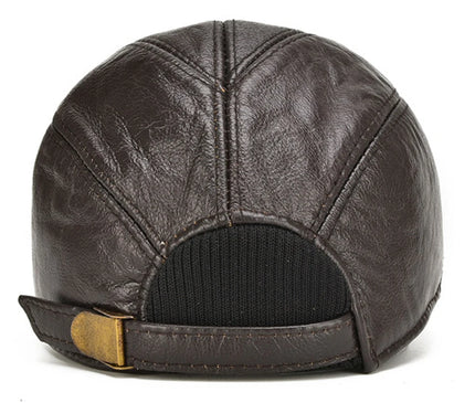 Men's 2025 Casual Real Leather Earflap Cap Men Real Cowhide Leather Caps Male Fall Winter Genuine Real Cow Leather Baseball Hats
