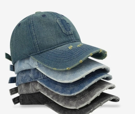 Heavy Industry Washed Denim Baseball Cap Ripped Design C Letter Cap for Men And Women High-Quality Korean Style Trendy Brand