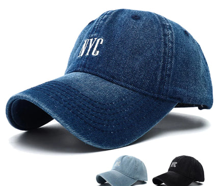 Unisex Vintage NYC Embroidery Washed Denim Baseball Cap Adjustable Snapback Hat Sun Protection Visor Hats for Men Women