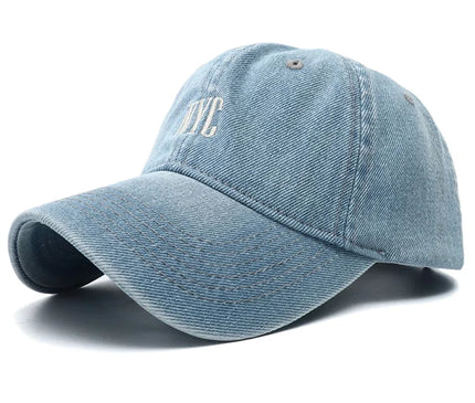 Unisex Vintage NYC Embroidery Washed Denim Baseball Cap Adjustable Snapback Hat Sun Protection Visor Hats for Men Women